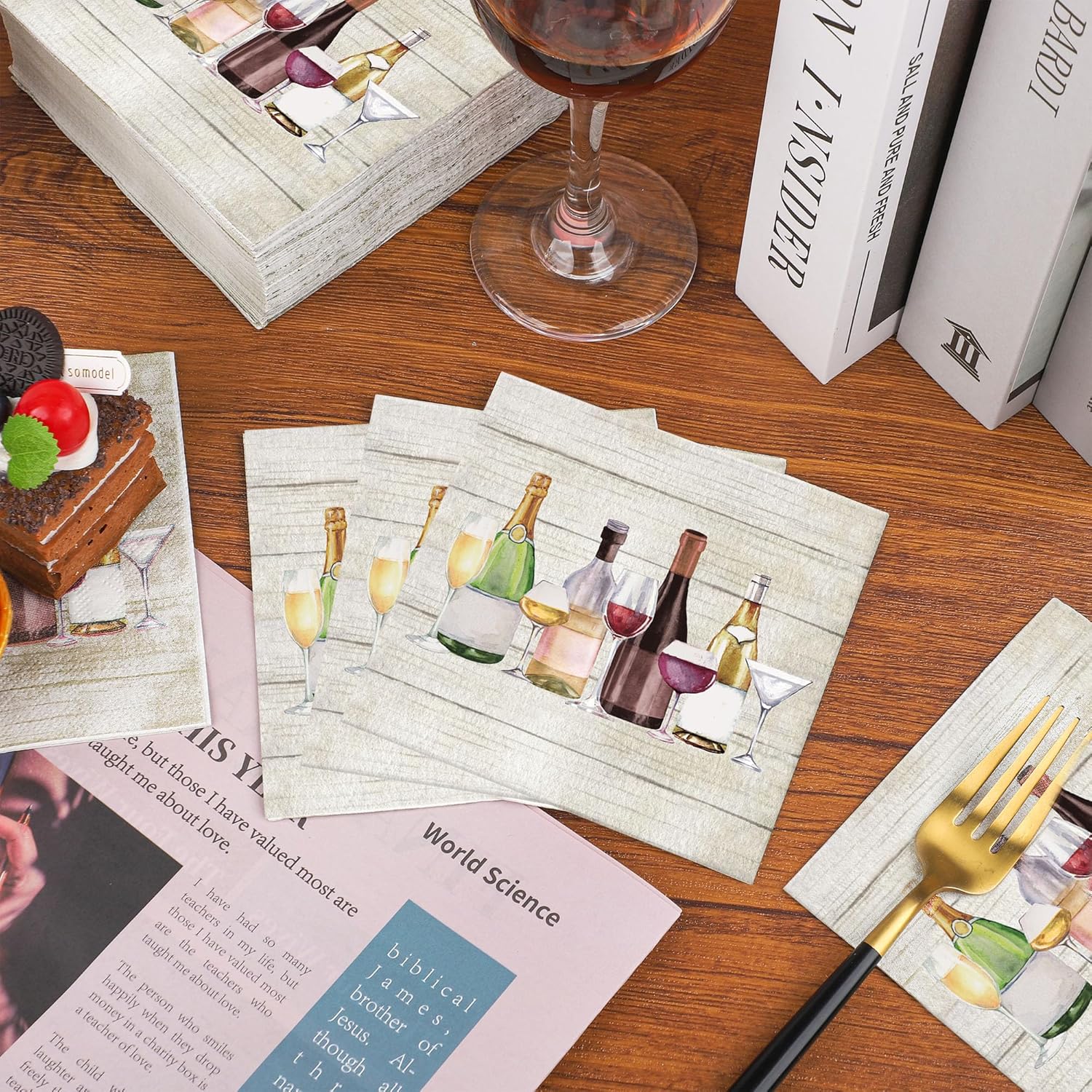 100 Pcs 3-Ply Wine Themed Cocktail Napkins