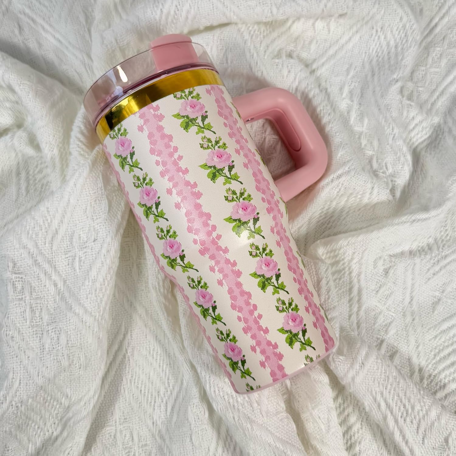 14 oz Toddler Tumbler with Handle and Straw Pink Flower