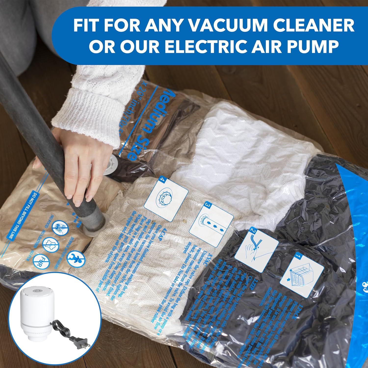 MEIQIHOME 16-Piece Vacuum Storage Bags with Electric Air Pump