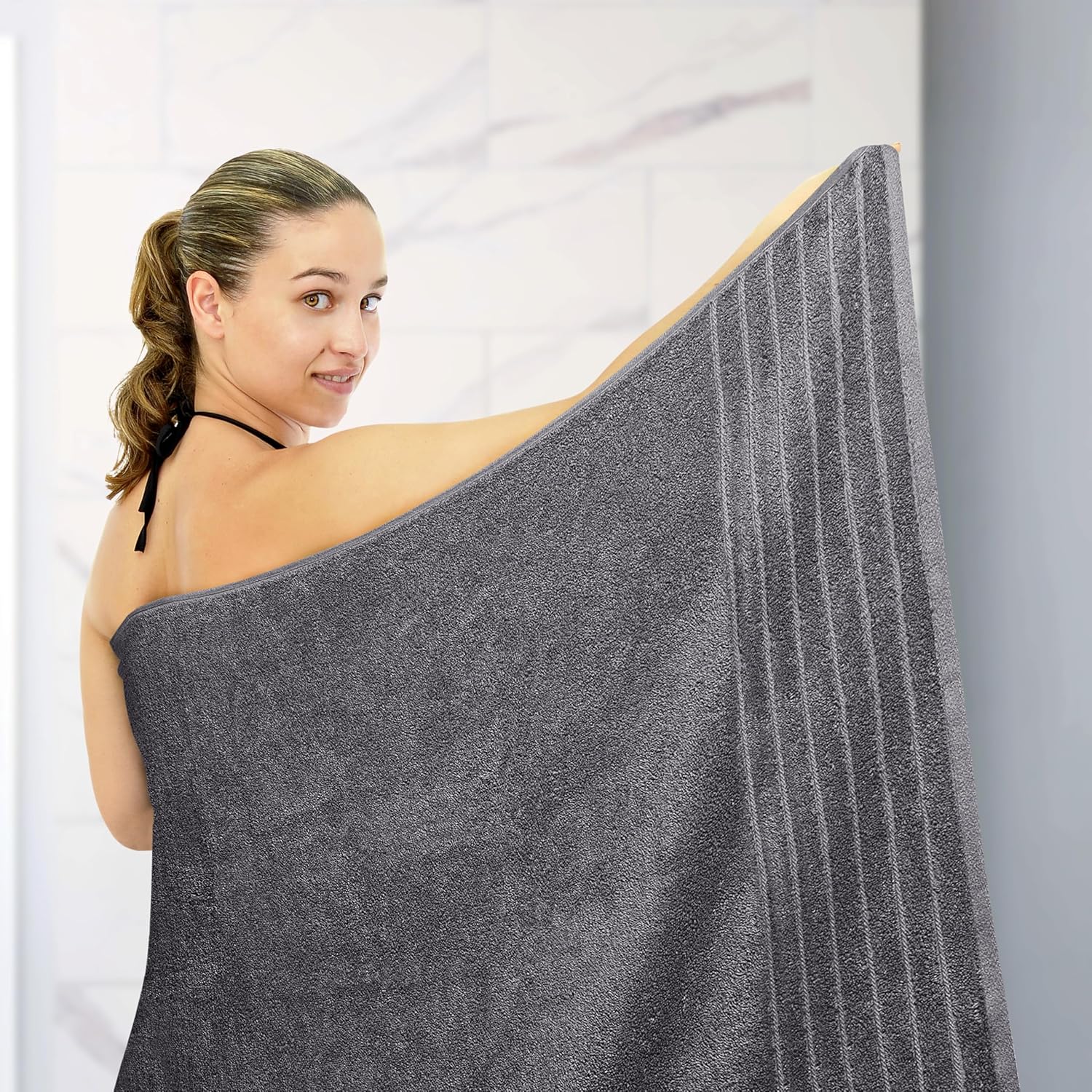 Tens Towels Jumbo Bath Sheet 40 x 80 Inches Dark Grey