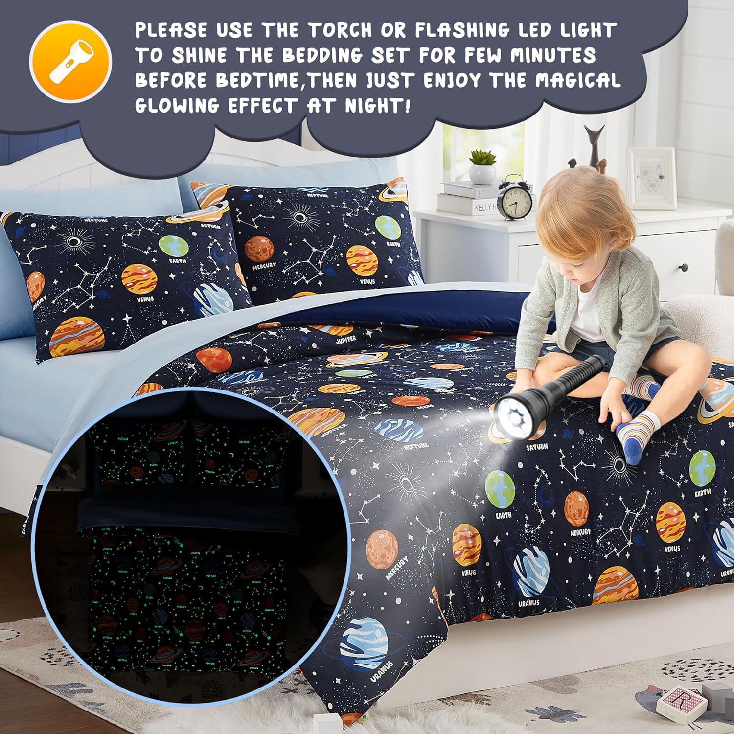 Glow In The Dark Space Comforter Set For Kids