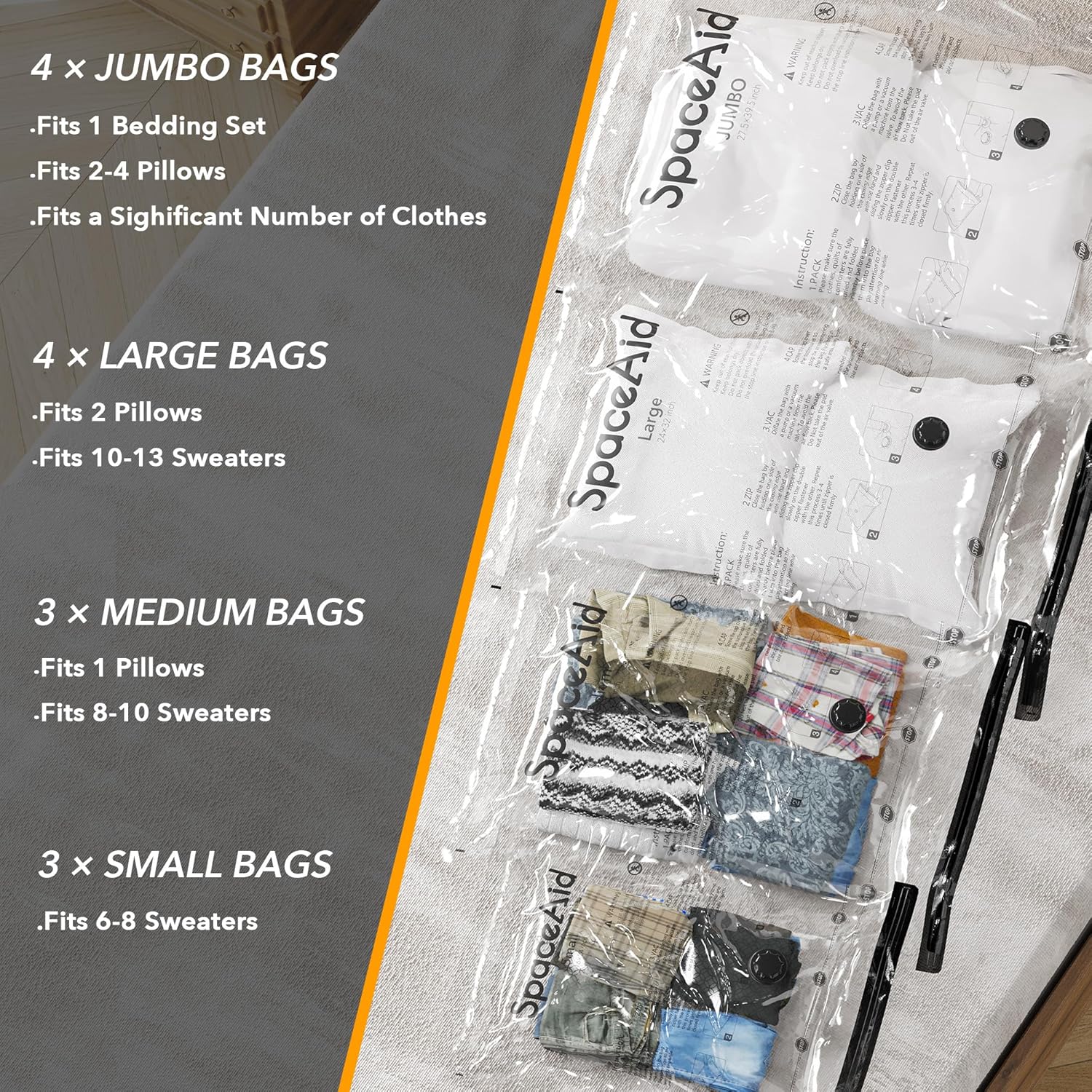 SpaceAid 14 Pack Vacuum Storage Bags with Electric Pump