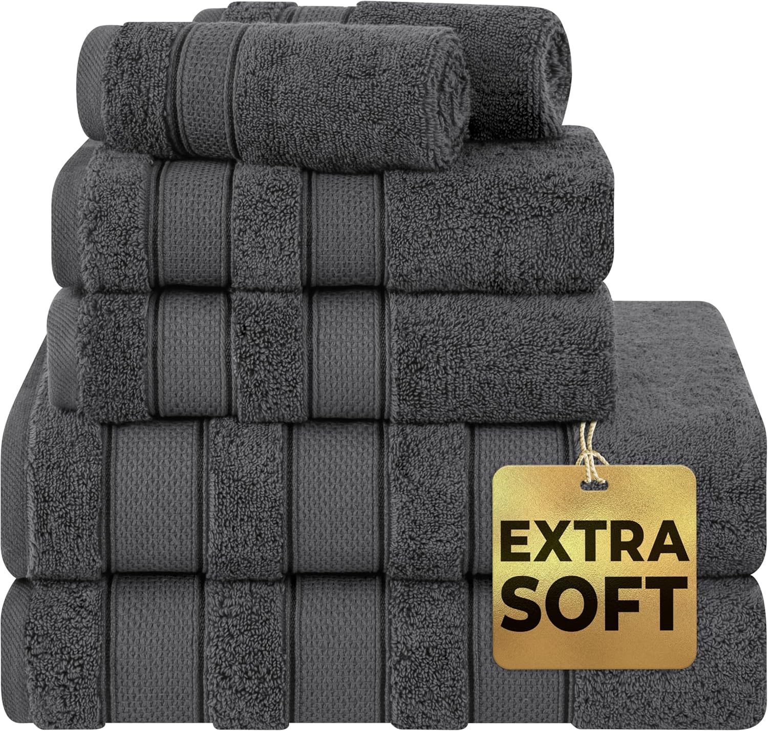 American Soft Linen Salem Bath Towel Set 6 Piece Dark Gray