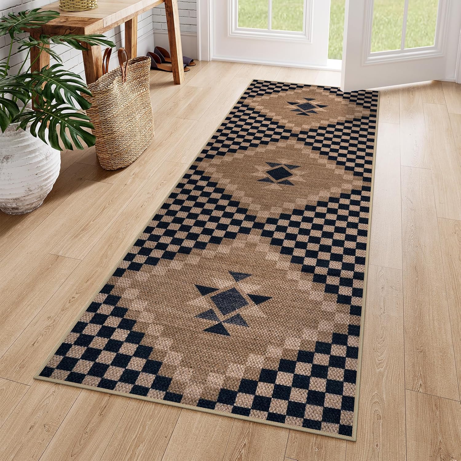 Livebox Easy Jute Runner Rug 2x6 Black Checkered