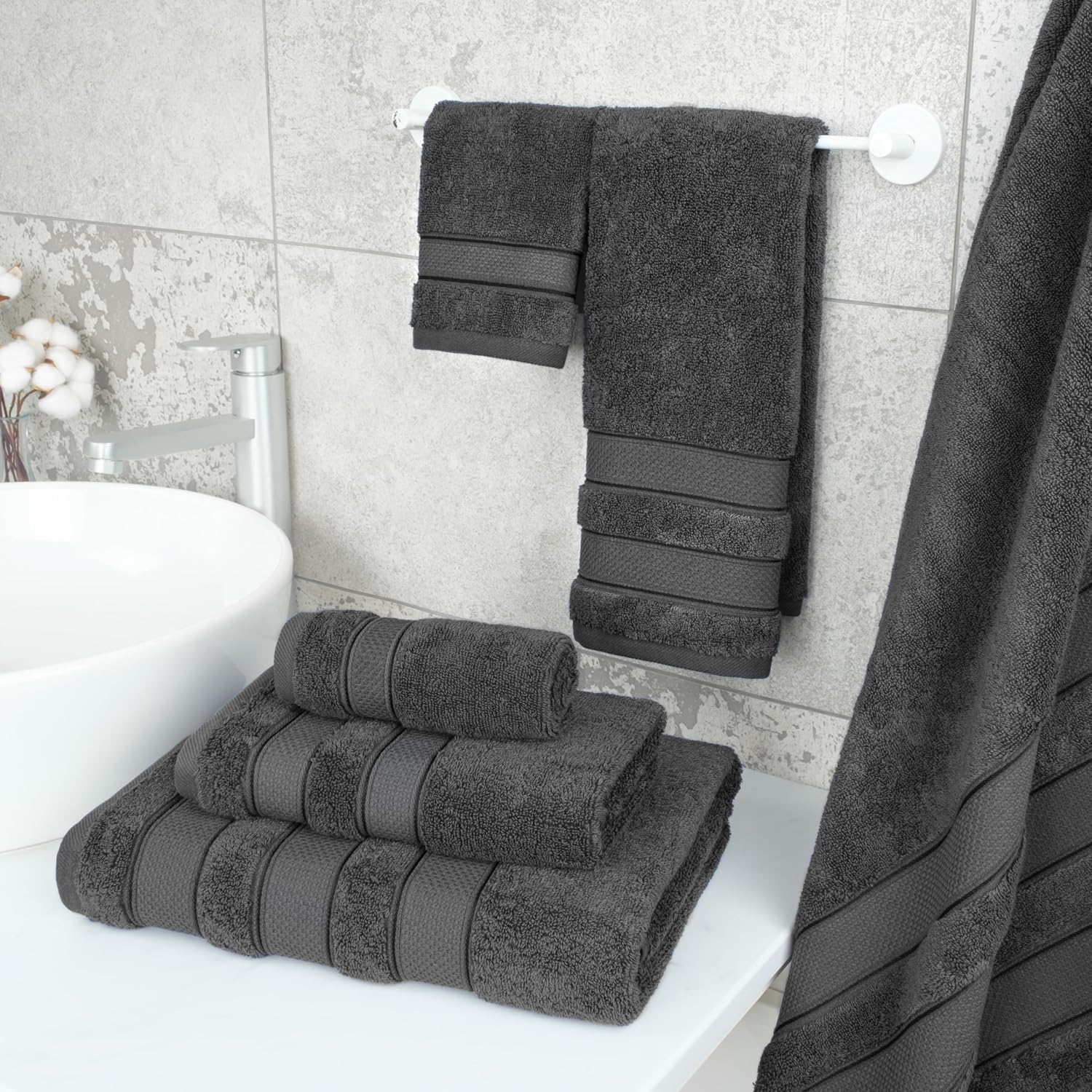 American Soft Linen Salem Bath Towel Set 6 Piece Dark Gray