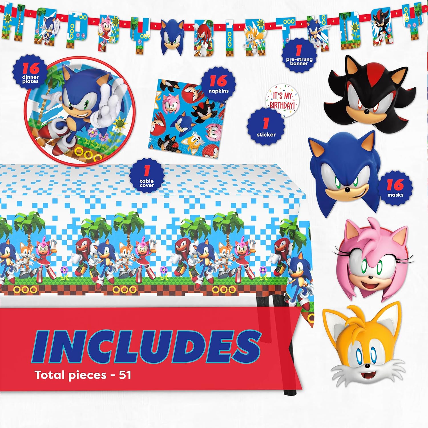 Sonic Birthday Party Decor Set for 16