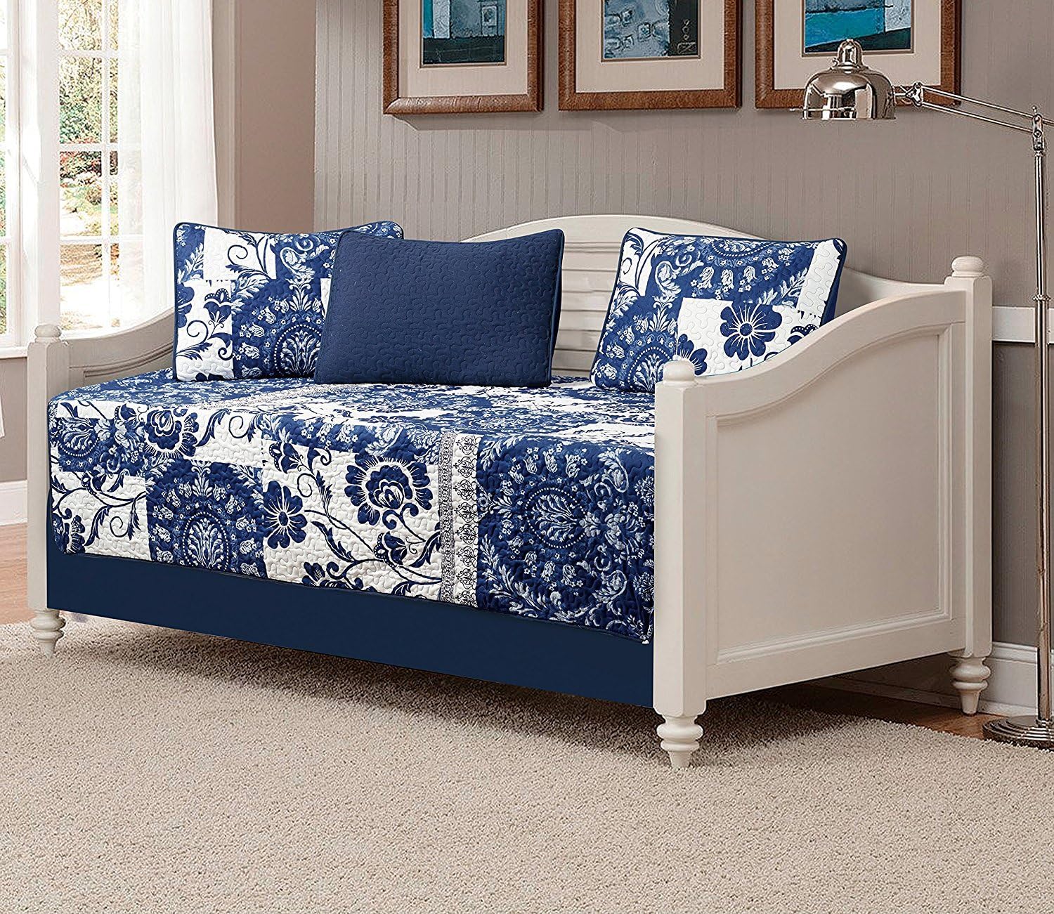 Fancy Linen 5pc Daybed Quilted Coverlet Set Navy