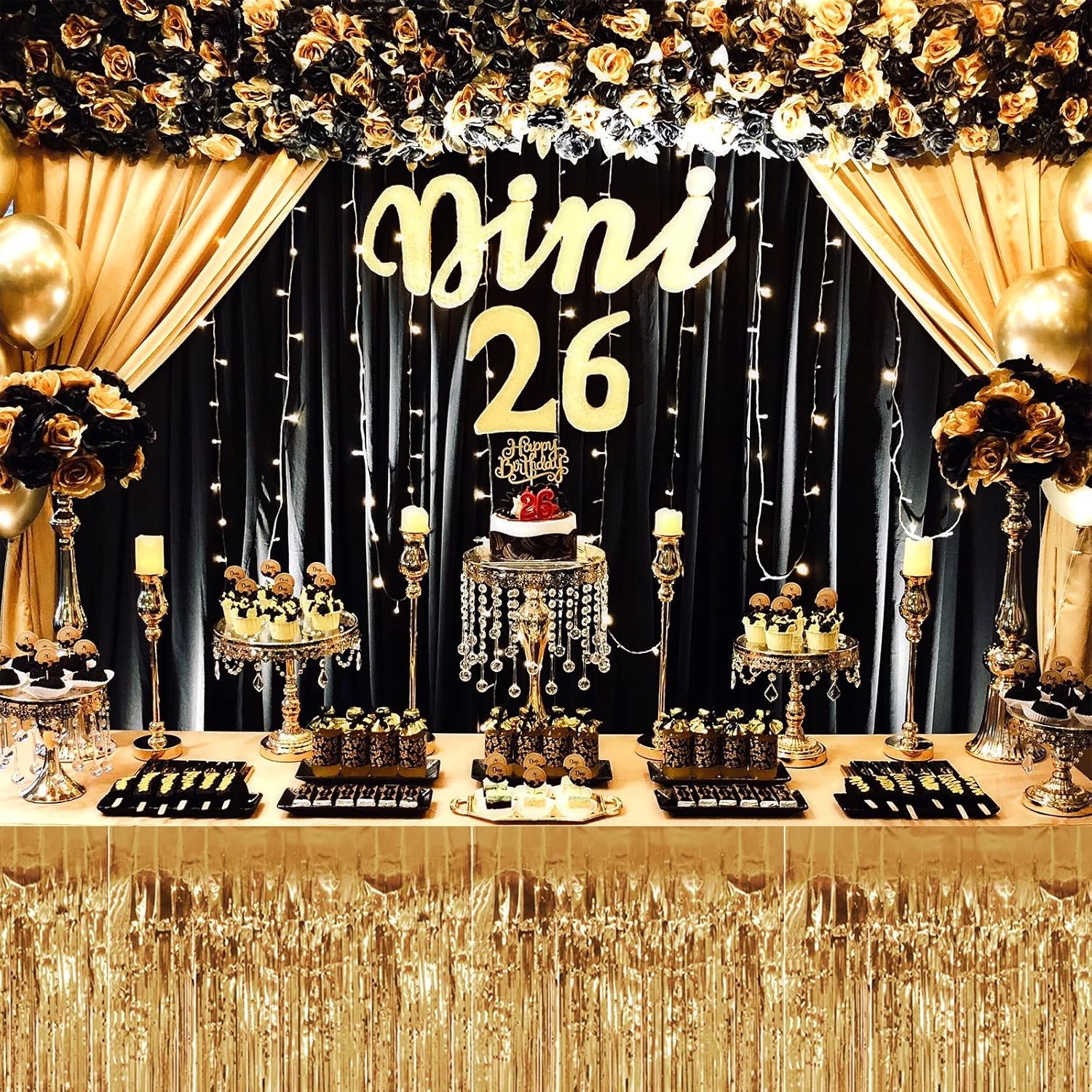 Clayghsen 4 Pack 29x108 Inch Metallic Foil Table Skirts