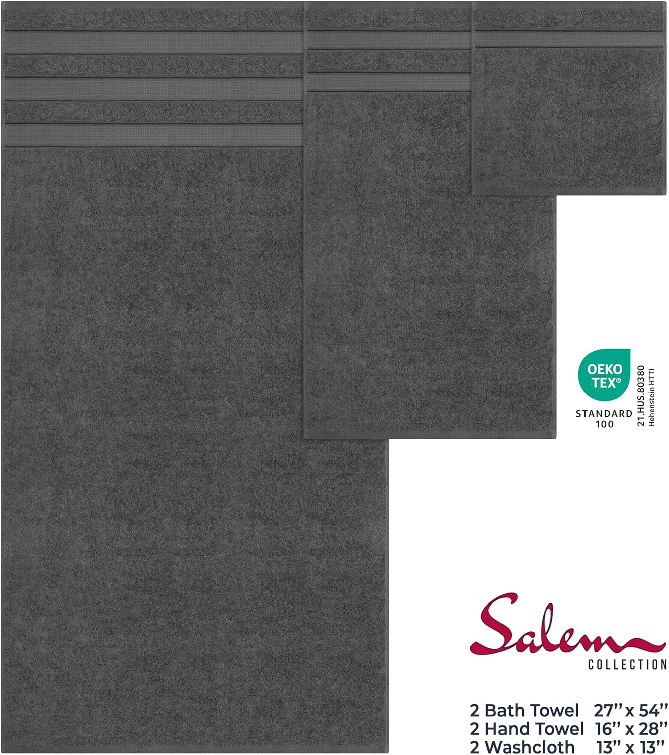American Soft Linen Salem Bath Towel Set 6 Piece Dark Gray