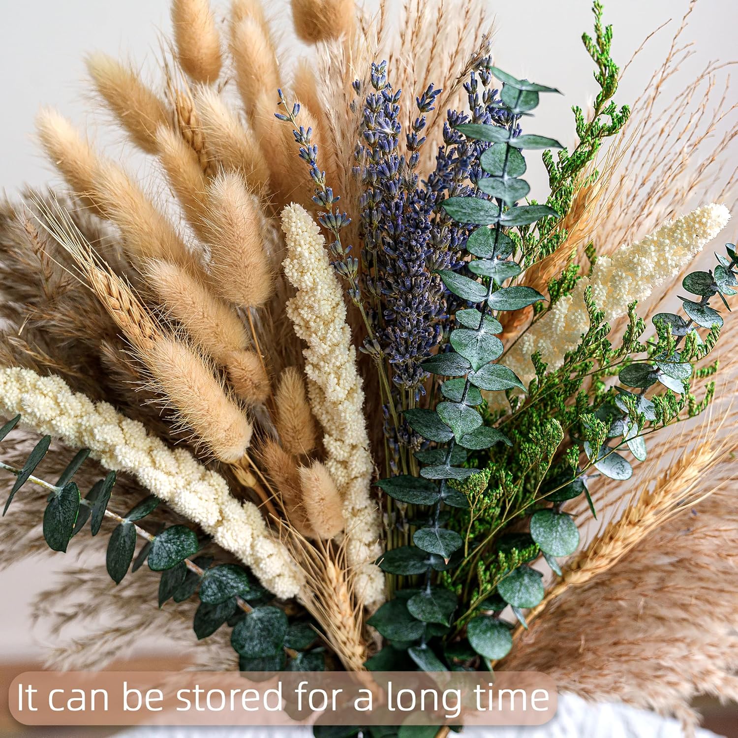 Boho Dried Flower Bouquet with Pampas Grass Lavender Eucalyptus and Wheat