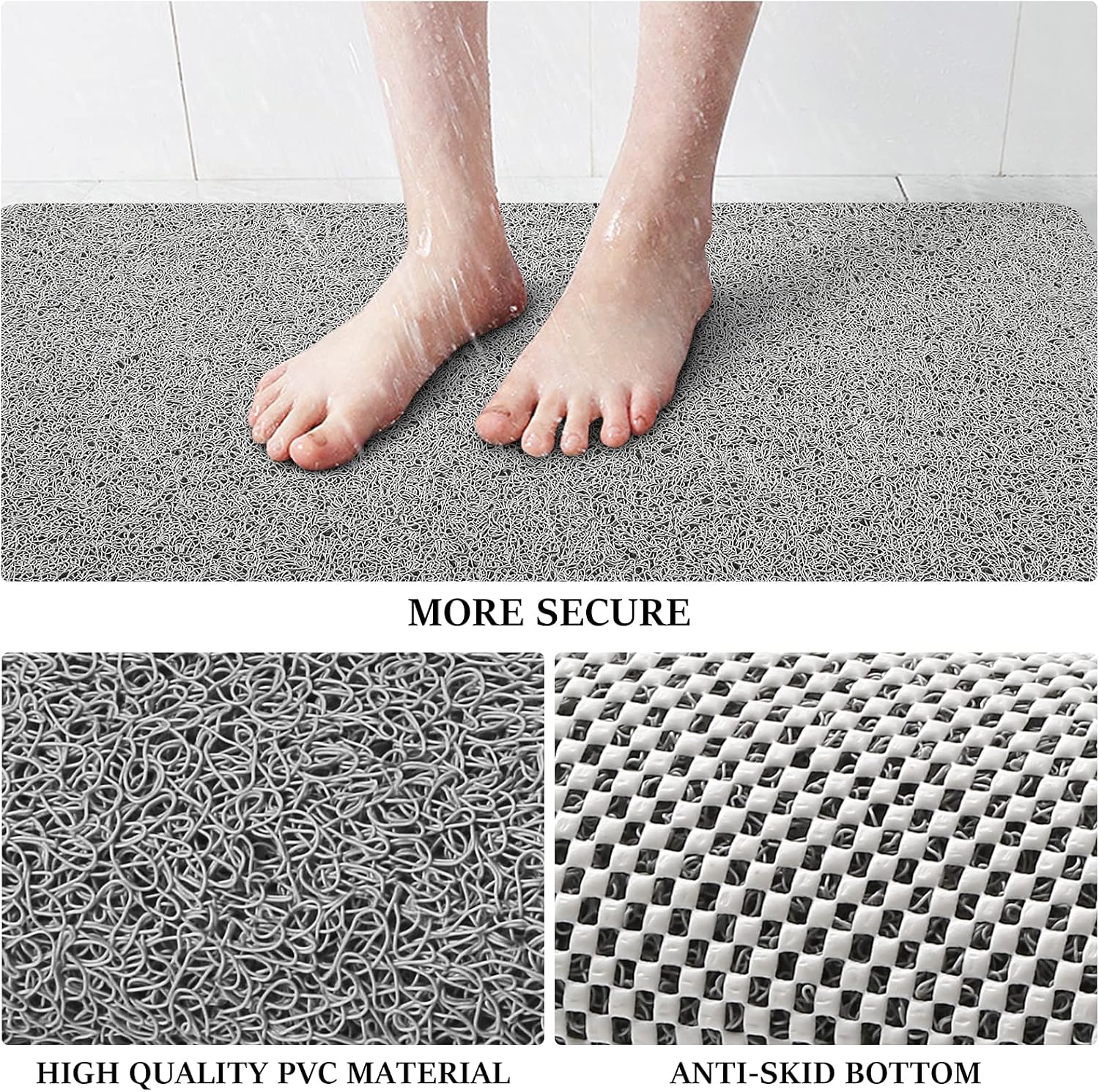 LuxStep Non-Slip Bath Mat 24x16 Inch Grey