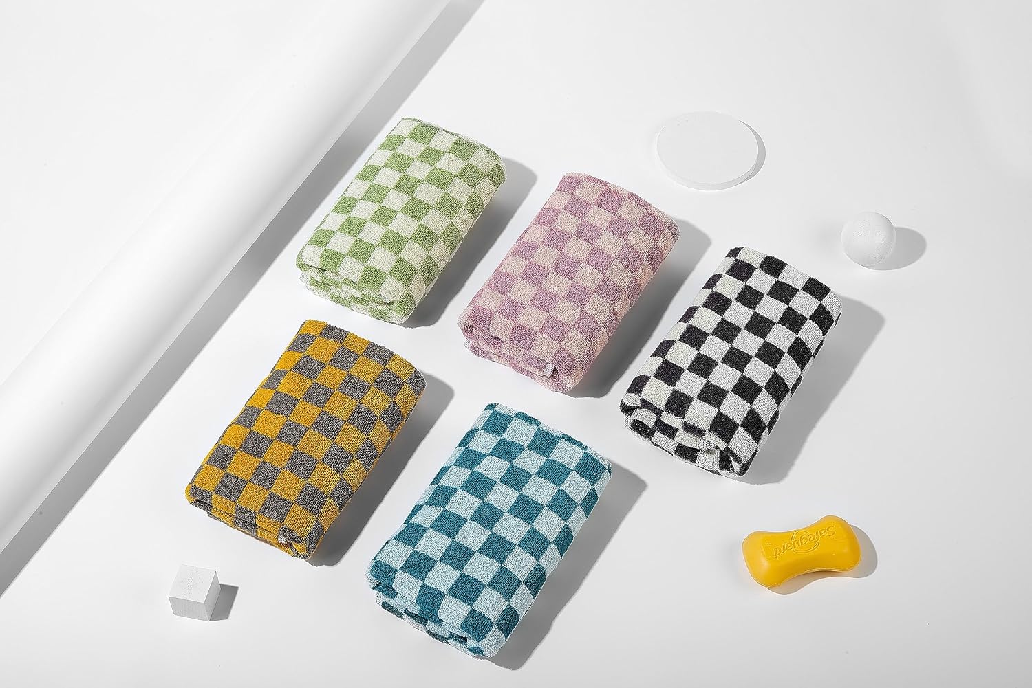 Madi-Cadi Hand Towels 5 Pack - Soft Absorbent Checkered Design